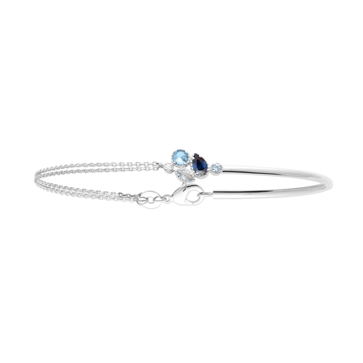 Bracelet Brillaxis demi-jonc chainette_x000D_
argent rhodié et oxydes colorés