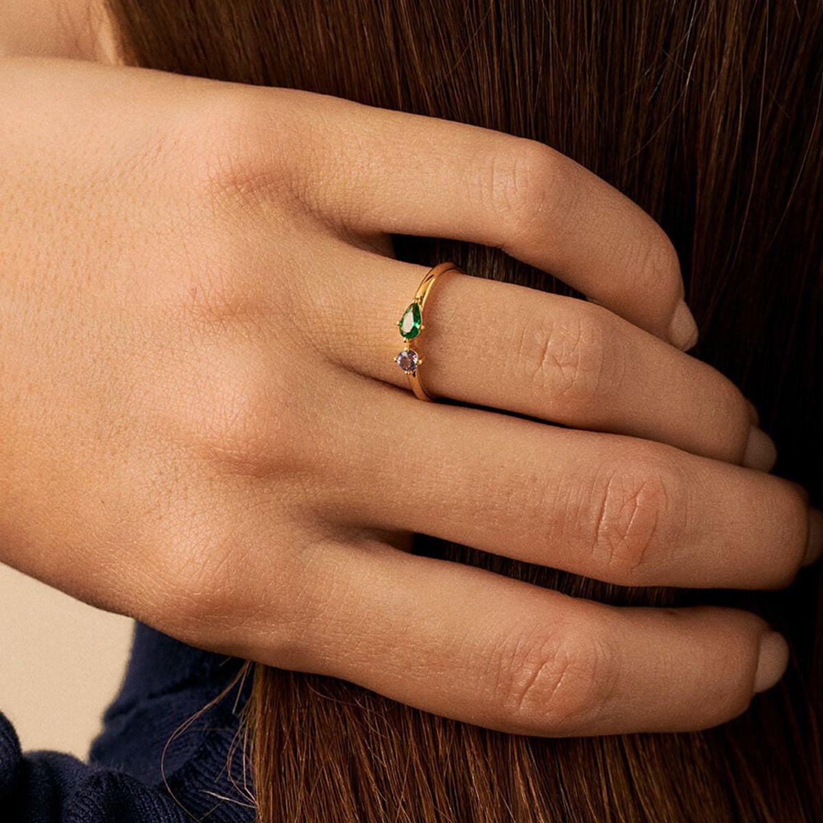 Bague fine Agatha Astre goutte et rond - vue 2
