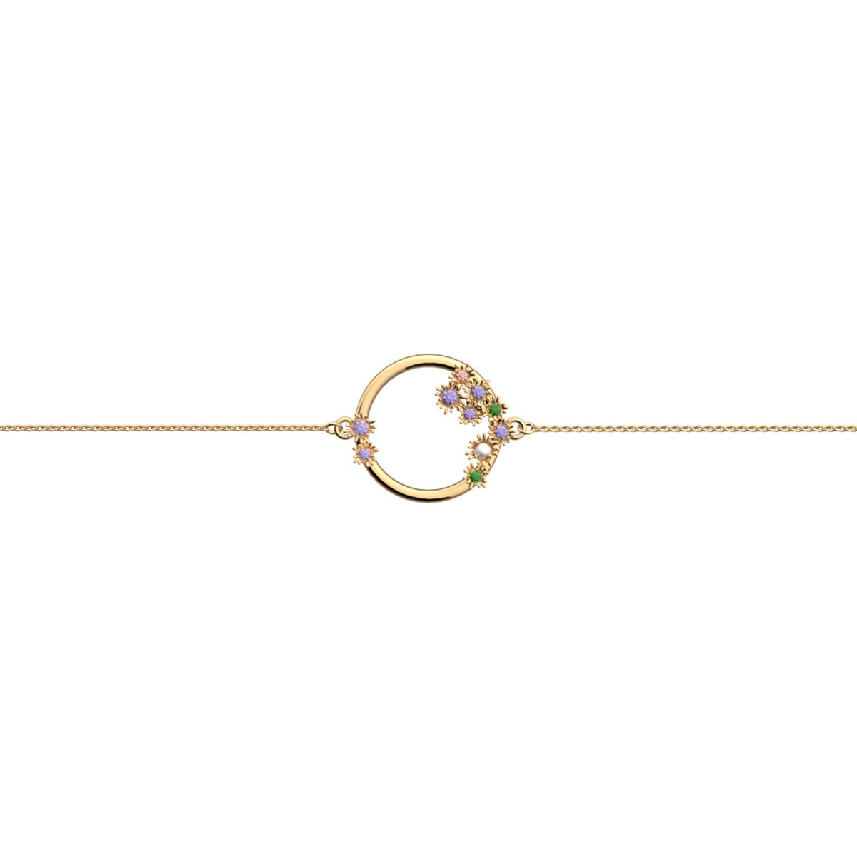 Bracelet souple Les Cadettes fleur de cactus_x000D_
oxydes de zirconium vert et parme