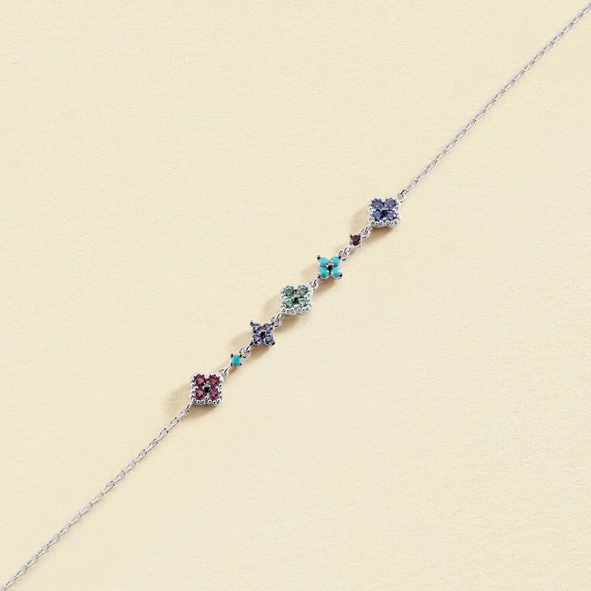Bracelet Agatha Beloved en argent rangée fleurs - vue 3