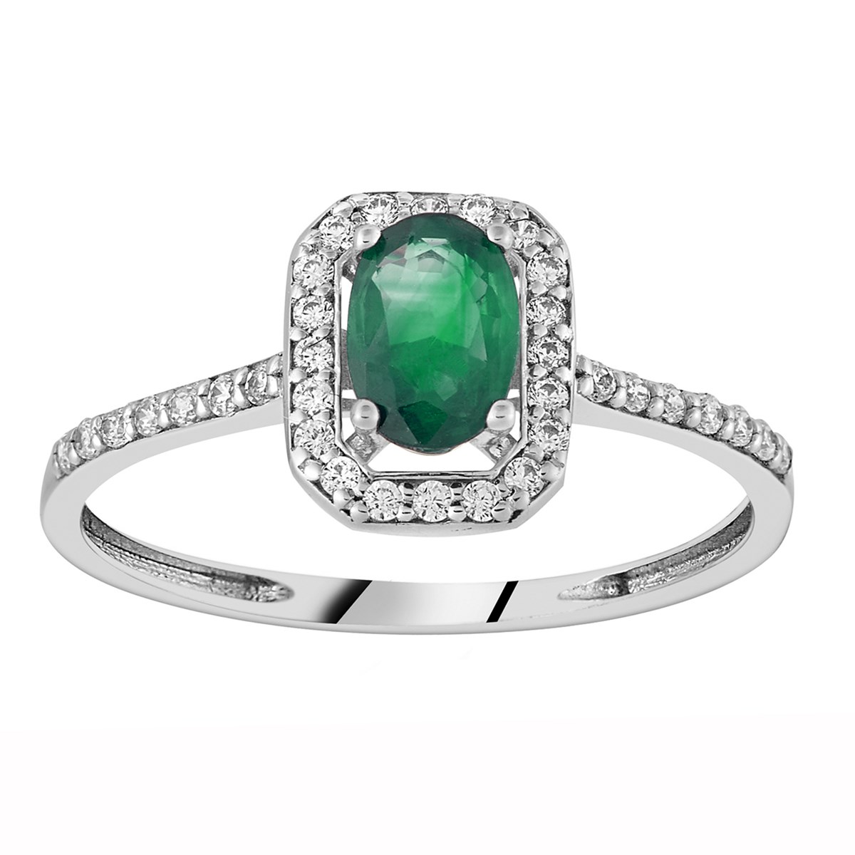 Bague or blanc 9 carats émeraude oxydes - vue 3