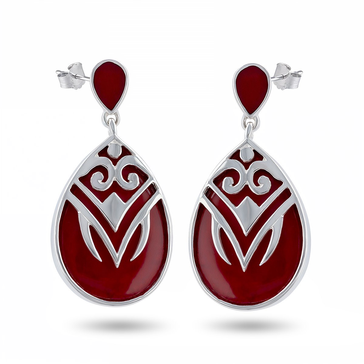 Boucles d'Oreilles Maëlla Argent 925 et Corail | ADEN Design Inca | Bijou d'Exception