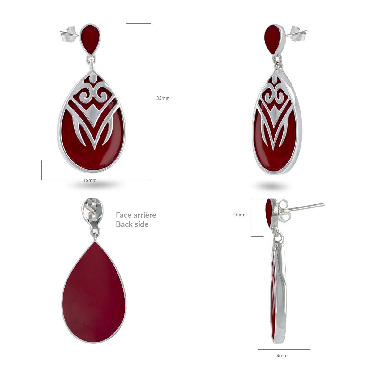Boucles d'Oreilles Maëlla Argent 925 et Corail | ADEN Design Inca | Bijou d'Exception - vue 3