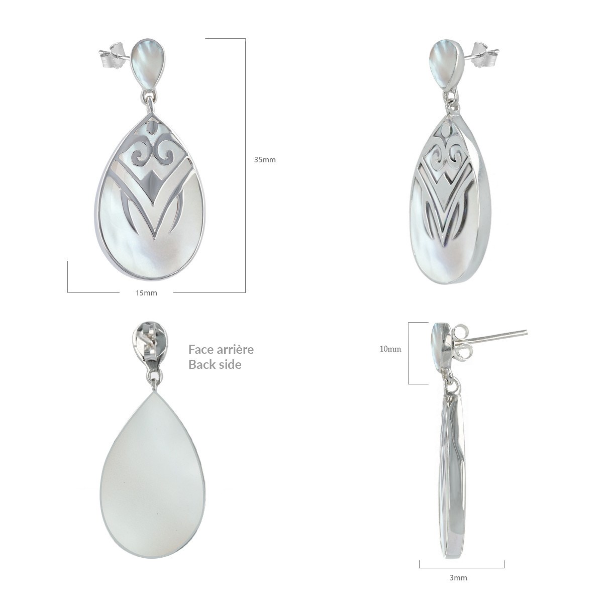 Boucles d'Oreilles Maëlla Argent 925 et Nacre Blanche | ADEN Design Inca | Bijou Élégant - vue 3