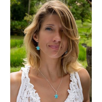 Pendentif Isabella Argent 925 et Turquoise | ADEN Design Tortue | Bijou Marin