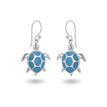 Boucles d'Oreilles Isabella Argent 925 et Turquoise | ADEN Design Tortue | Bijou Marin