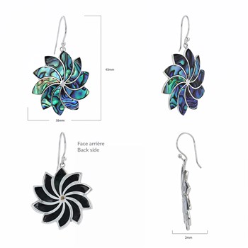 Boucles d'Oreilles VAHINE Fleur Spirale en Nacre Abalone sur Argent 925 - Bijoux Artisanaux ADEN
