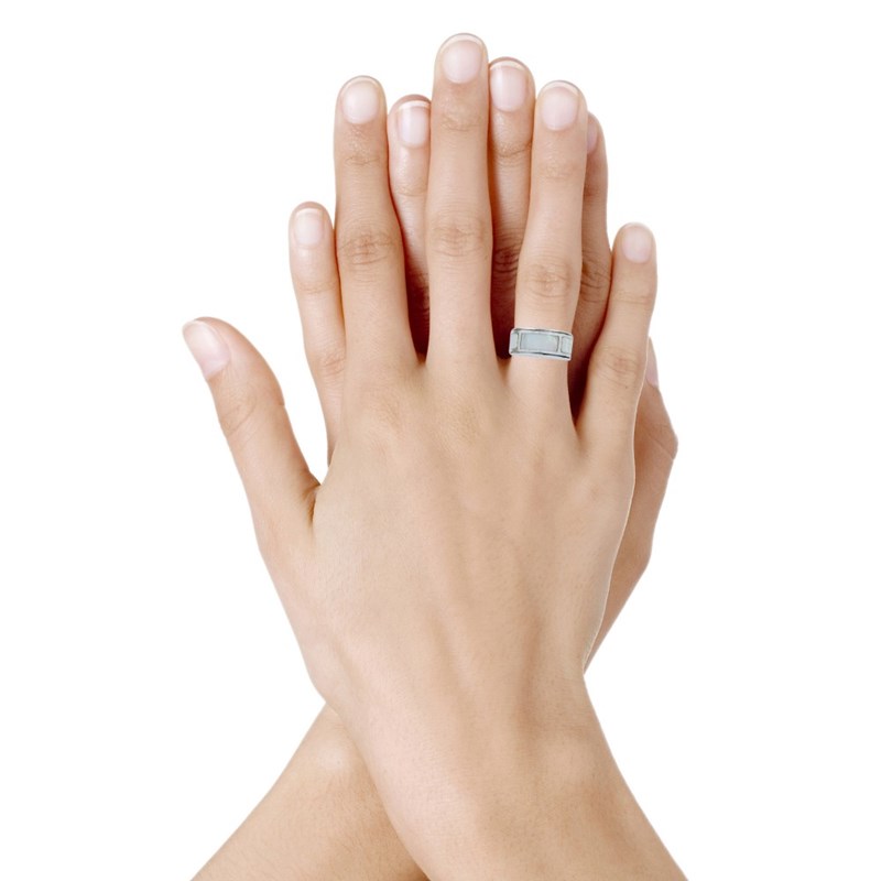 Bague Argent 925 Trois Rectangles de Nacre Ivoire - vue 3