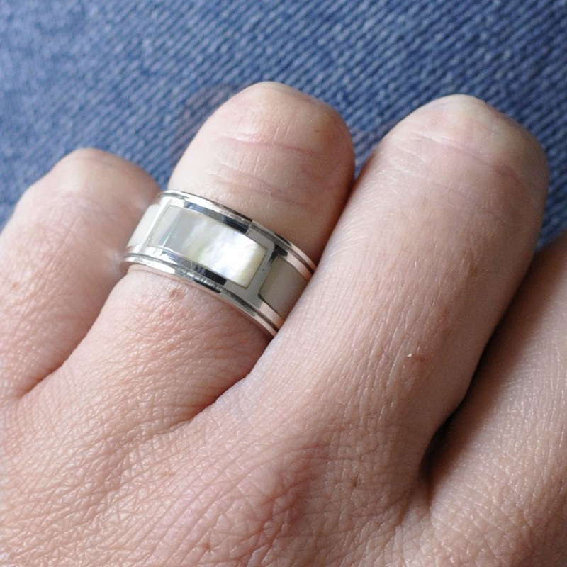Bague Argent 925 Trois Rectangles de Nacre Ivoire - vue 4