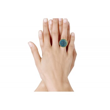 Bague Disque en Laiton Pâte de Verre Bleu Mer
