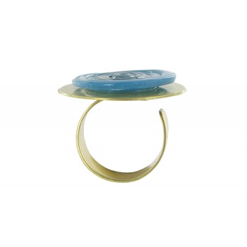 Bague Disque en Laiton Pâte de Verre Bleu Mer
