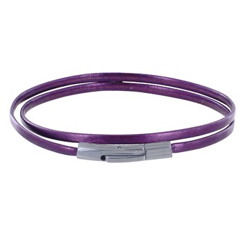Bracelet Femme Double Tour Cuir Plat Brillant pour Poignet de 18cm - Violet
