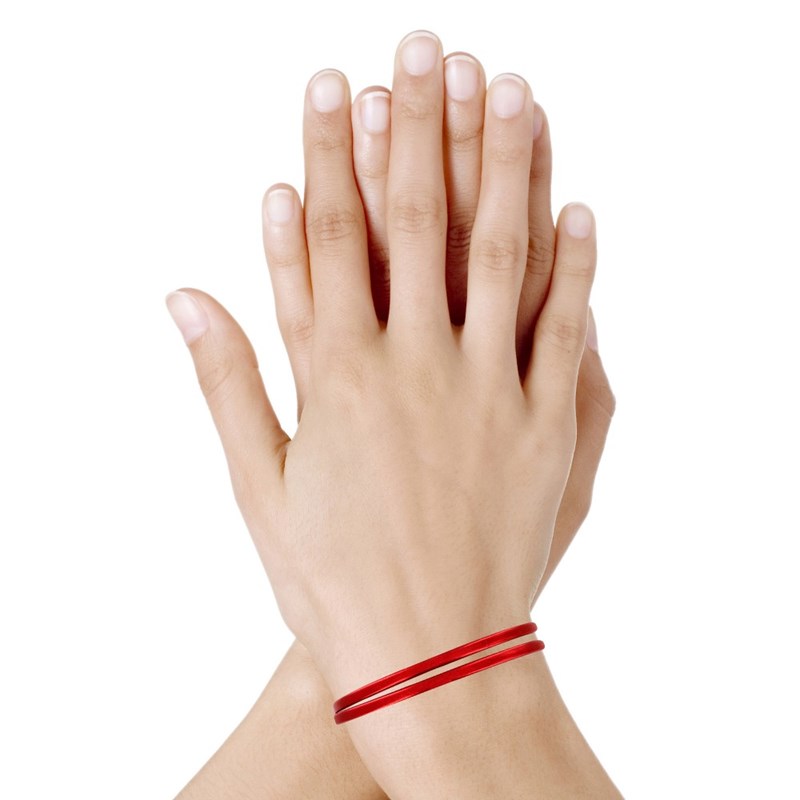 Bracelet Femme Double Tour Cuir Plat Brillant pour Poignet de 18cm - Rouge - vue 2