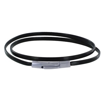 Bracelet Femme Double Tour Cuir Plat Brillant pour Poignet de 18cm - Noir