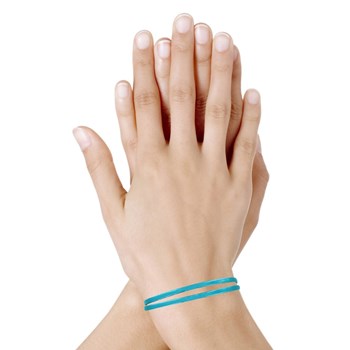 Bracelet Femme Double Tour Cuir Plat Brillant pour Poignet de 18cm - Bleu ciel