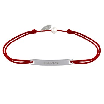 Bracelet Lien Plaque Incurvé en Argent 925 Gravé Happy - Rouge