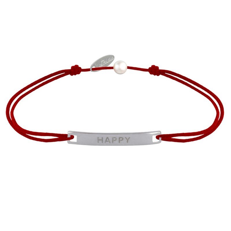 Bracelet Lien Plaque Incurvé en Argent 925 Gravé Happy - Rouge