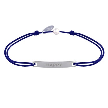 Bracelet Lien Plaque Incurvé en Argent 925 Gravé Happy - Bleu Navy