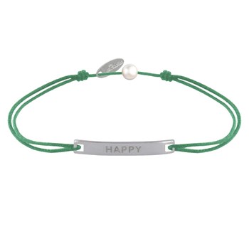 Bracelet Lien Plaque Incurvé en Argent 925 Gravé Happy - Vert
