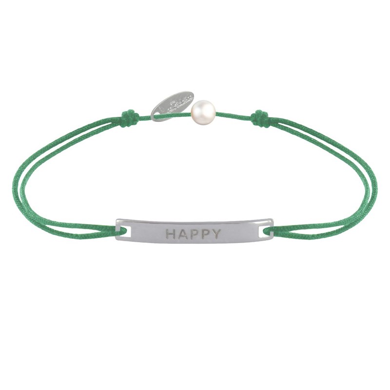 Bracelet Lien Plaque Incurvé en Argent 925 Gravé Happy - Vert