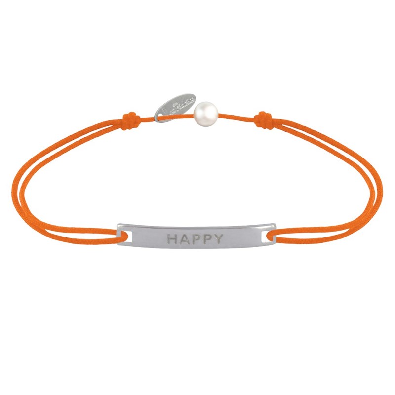 Bracelet Lien Plaque Incurvé en Argent 925 Gravé Happy - Orange