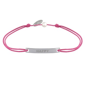 Bracelet Lien Plaque Incurvé en Argent 925 Gravé Happy - Fuchsia
