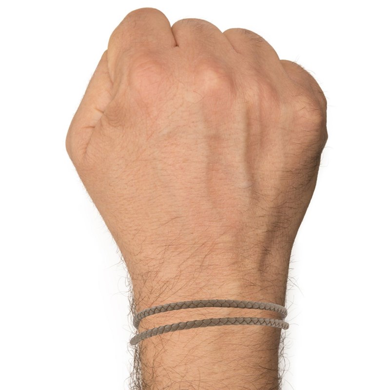 Bracelet Homme Double Tour Cuir Tréssé Rond pour Poignet 19cm - Marron - vue 2