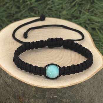 Bracelet Homme Shamballa Lien Tressé Noir et Perle d'Amazonite