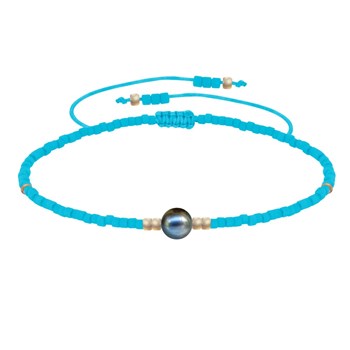 Bracelet Lien Perle d'Eau Douce Noire et Petites Perles Mates - Turquoise