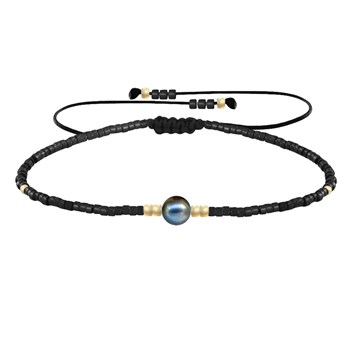 Bracelet Lien Perle d'Eau Douce Noire et Petites Perles Brillantes - Noir