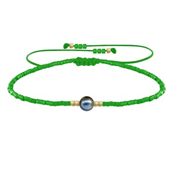 Bracelet Lien Perle d'Eau Douce Noire et Petites Perles Brillantes - Vert
