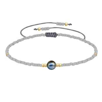 Bracelet Lien Perle d'Eau Douce Noire et Petites Perles Mates - Gris clair