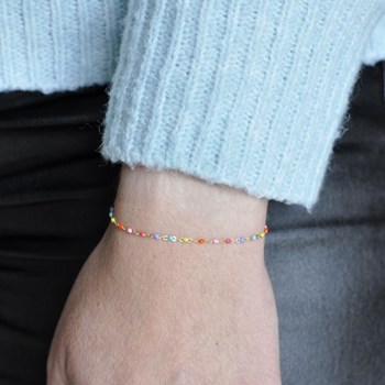 Bracelet Plaqué Or Perles Émaillées Arc En Ciel