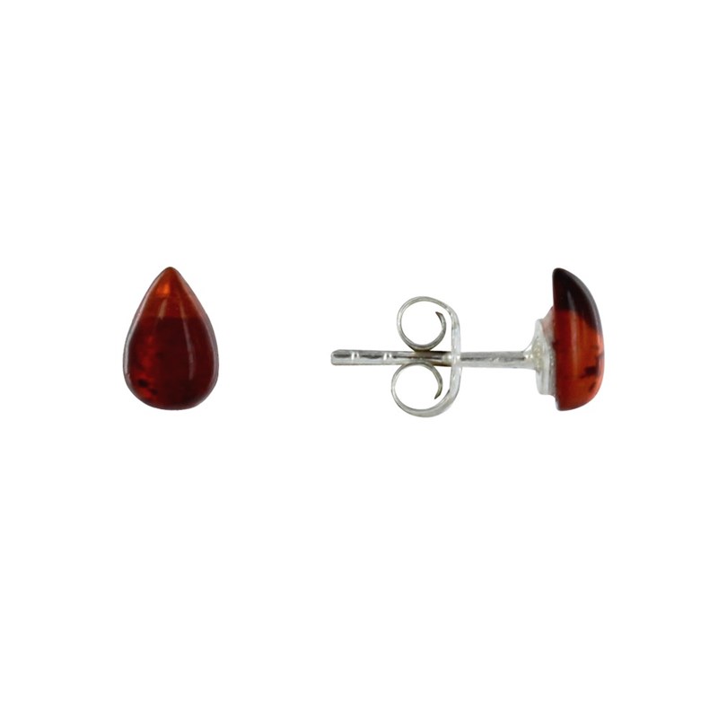 Boucles d'Oreilles Clous Argent 925 Petite Goutte d'Ambre