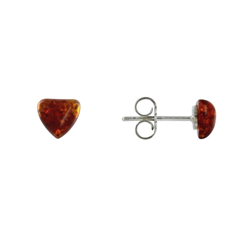 Boucles d'Oreilles Clous Argent 925 Petit Coeur d'Ambre