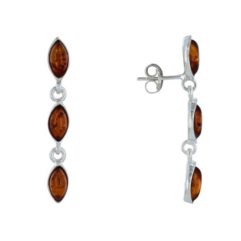 Boucles d'Oreilles Argent 925 Trois Feuilles d'Ambre