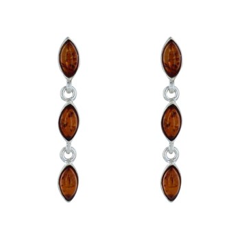 Boucles d'Oreilles Argent 925 Trois Feuilles d'Ambre