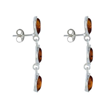 Boucles d'Oreilles Argent 925 Trois Feuilles d'Ambre