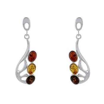Boucles d'Oreilles Argent 925 Ailes de Papillon et Ovale d'Ambre 3 Couleurs