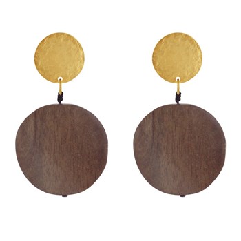 Boucles d'Oreilles Clous Laiton Mat Pastille Brossée Pétale Ronde en Bois