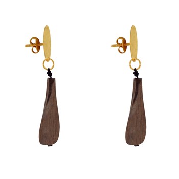 Boucles d'Oreilles Clous Laiton Mat Pastille Brossée Pétale Ronde en Bois