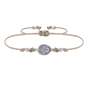 Bracelet Lien Médaille Argent 925 Ovale Vierge Miraculeuse - Beige