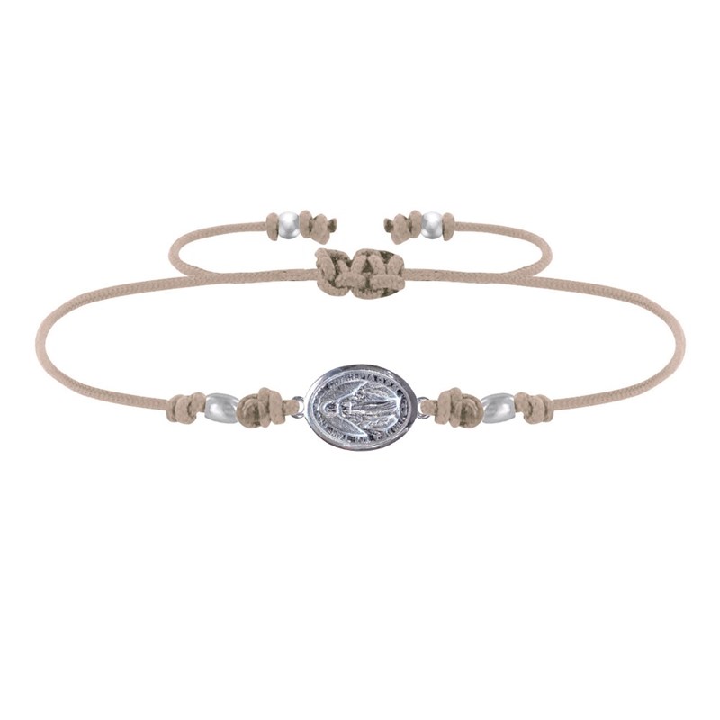 Bracelet Lien Médaille Argent 925 Ovale Vierge Miraculeuse - Beige