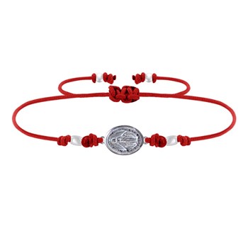 Bracelet Lien Médaille Argent 925 Ovale Vierge Miraculeuse - Rouge