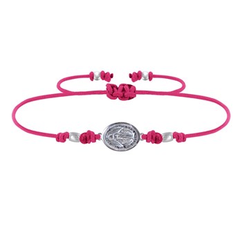 Bracelet Lien Médaille Argent 925 Ovale Vierge Miraculeuse - Fuchsia