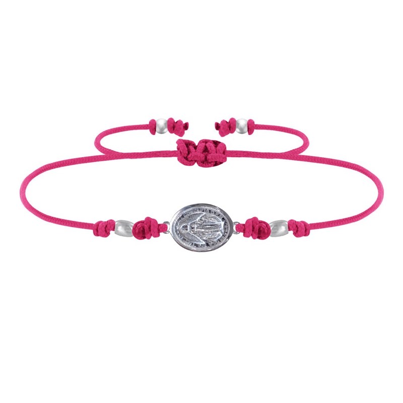 Bracelet Lien Médaille Argent 925 Ovale Vierge Miraculeuse - Fuchsia