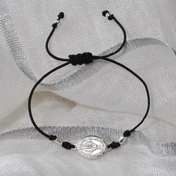 Bracelet Lien Médaille Argent 925 Ovale Vierge Miraculeuse - Fuchsia