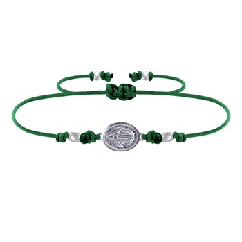 Bracelet Lien Médaille Argent 925 Ovale Vierge Miraculeuse - Vert