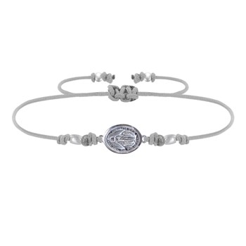 Bracelet Lien Médaille Argent 925 Ovale Vierge Miraculeuse - Gris clair