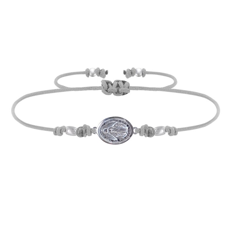 Bracelet Lien Médaille Argent 925 Ovale Vierge Miraculeuse - Gris clair